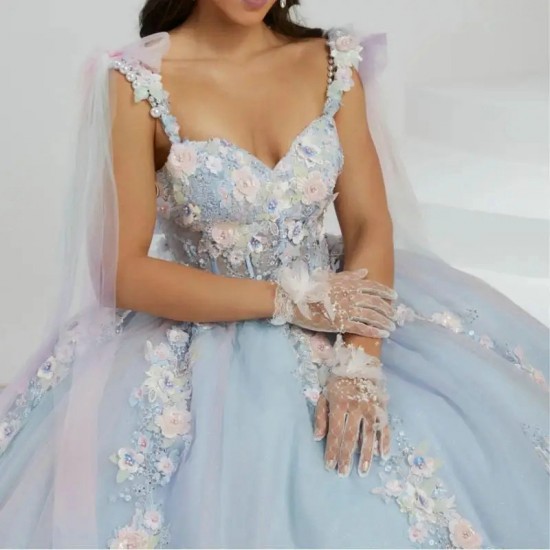 2024 Blue Quinceanera Dress Ball Gown Spaghetti With Flowers Appliques Beaded Sweet 15 Dress Vestidos