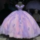 2024 Lilac Shiny Quinceanera Dresses Off The Shoulder Ball Gown Applique Lace Beading Tulle Lace Up Party Princess Sweet 16 Dress