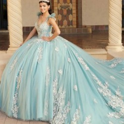 2024 Mint Blue Ball Gown Quinceanera Dresses Lace Appliques Beading Sweet 15 16 Dress Vestido