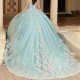 2024 Mint Blue Ball Gown Quinceanera Dresses Lace Appliques Beading Sweet 15 16 Dress Vestido