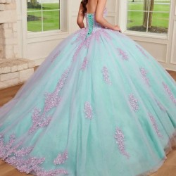 2024 Mint Green Quinceanera Dress Ball Gown Pink Lace Applique Beading Puffy Sleeve Sweet 16 Vestido De 15 Anos