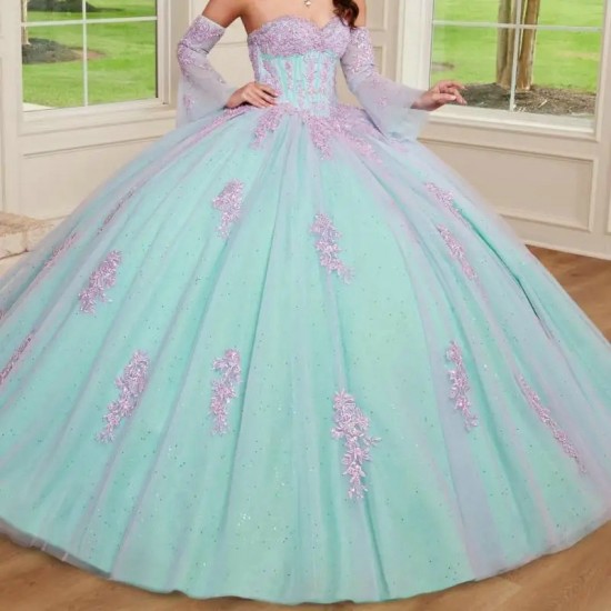 2024 Mint Green Quinceanera Dress Ball Gown Pink Lace Applique Beading Puffy Sleeve Sweet 16 Vestido De 15 Anos