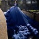 2024 Navy Blue O Neck Quinceanera Dresses Applique Lace Beads Long Sleeves Tull Tiered Ball Gown Sweep Train vestidos de 15