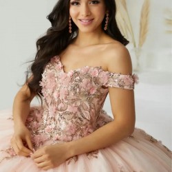 2024 Pink Ball Gown Quinceanera Dresses 3D Flowers Sequins Beading Sweet 15 16 Dress Corset vestidos