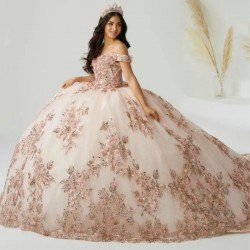 2024 Pink Ball Gown Quinceanera Dresses 3D Flowers Sequins Beading Sweet 15 16 Dress Corset vestidos