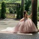 2024 Pink Shiny Princess Beaded Crystal Tull Ball Gown Quinceanera Dress With Big Bow Corset Vestido De 15 Anos