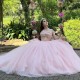 2024 Pink Shiny Princess Beaded Crystal Tull Ball Gown Quinceanera Dress With Big Bow Corset Vestido De 15 Anos