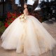 Beading Gold Crystal Ball Gown Quinceanera Dresses Off The Shoulder Appliques Lace Corset Vestidos De 15 Anos