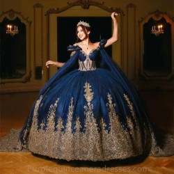 Beading Navy Blue Quinceanera Dresses Ball Gown 2024 Shiny Lace Applique Crystals Sweet 16 15 Birthday Party Gowns Corset Robe