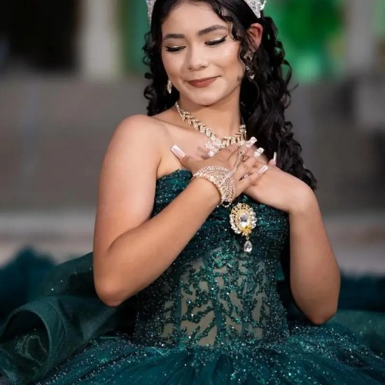 Blackish Green Ball Gown Quinceanera Dress Ruffle Beads Lace Princess Mexico Sweet 16 Dress 15 Birthday Vestidos De XV Años Miss