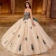 Beading Champagne Crystal Ball Gown Quinceanera Dress 3D Flowers Appliques Lace Corset Mexico Vestidos De 15 Años