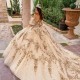 Spaghetti Strap Champagne Shiny Quinceanera Dresses Ball Gown Tulle Appliques Lace Beads Sweet 16 Dresses Vestidos De 15 Años