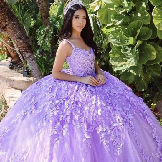 Glitter Lilac Quinceanera Dress Ball Gown Butterfly Applique Beaded Mexico Corset Sweet 16 Vestidos De 15 Anos