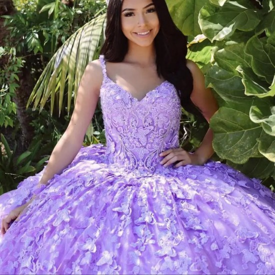 Glitter Lilac Quinceanera Dress Ball Gown Butterfly Applique Beaded Mexico Corset Sweet 16 Vestidos De 15 Anos