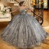 Gray Sparkly Crystal Sequined Lace Quinceanera Dresses Ball Gown Off The Shoulder 3D Flowers Appliques Lace Sweet 15 Birthday