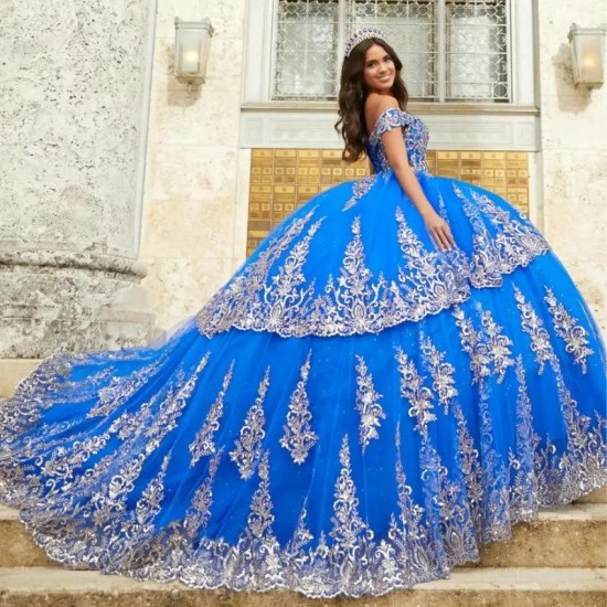 Lace Appliques Royal Blue Quinceanera Dresses Ball Gown Birthday Gowns Corset Sweet 16 Dress vestidos