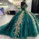 Lace Emerald Green Ball Gown Quinceanera Dress Gold Applique Beads Pageant Sweet 16 Dress Vestidos