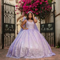 Lavender Quinceanera Dress Princess Ball Gown Appliques Bow Vestidos De 15 Quinceanera Birthday Party Gowns