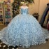 Luxury Sky Blue Quinceanera Dresses Lace Appliqued Crystal Tull Ball Gown Vestidos 15 De Quinceañera Sweetheart Sweet 16