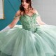 Sweetheart Mint Green Ball Gown Quinceanera Dresses Beads Crystal Tull Off the Shoulder Sweet 16 Vestido De 15 Anos