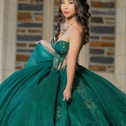 Off The Shoulder Emerald Green Quinceanera Dresses Appliques Lace Beads Sweet 16 Birthday Party Pageant Dress vestidos 15 de