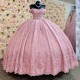 Sweetheart Pink Princess Ball Gown Applique Lace Tull Quinceanera Dresses Sweet 15 16 Birthday Party Dress