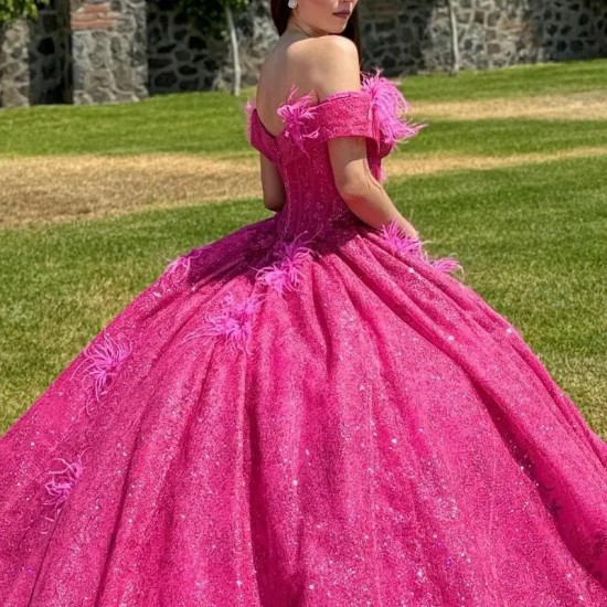 2024 Hot Pink Quinceanera Dresses Luxury Crystal Tassel Corset Lace-up vestidos de xv años Sweet 15 Gown