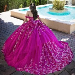 Beads Rose Red Quinceanera Dresses Lace Applique Tull Vestido De 15 Años 2024 Off the Shoulder Sweet 16 Prom Gowns