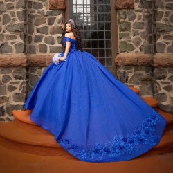 Handmade Flowers Royal Blue Quinceanera Dress For Sweet Girl Sequined Beaded Graduatin Party Prom Dress vestidos de 15 años