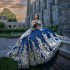 Sea Blue Ball Gown Quinceanera Dress 2024 Off Shoulder Gold Applique Lace Sweet 15 16 Dresses Party Gown Prom Cocktail Gown