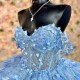 Off The Shoulder Sky Blue Quinceanera Dresses Ball Gown Applique Lace Beads Floral Sweet 16 Dresses 15 Años