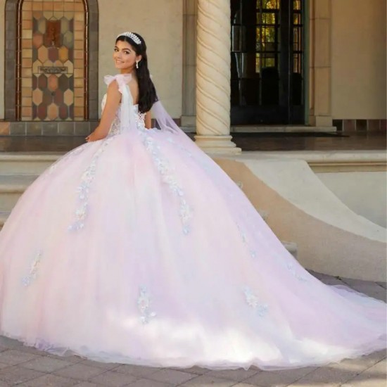 Spaghetti Blue Quinceanera Dress 2024 Ball Gown With Flowers Appliques Beaded Sweet 15 Dress Vestidos