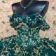 Sparkly Princess Green Off Shoulder Quinceanera Dresses Sweetheart Gold Lace Applique Sweet 16 Ball Gown Vestidos De 15 Años