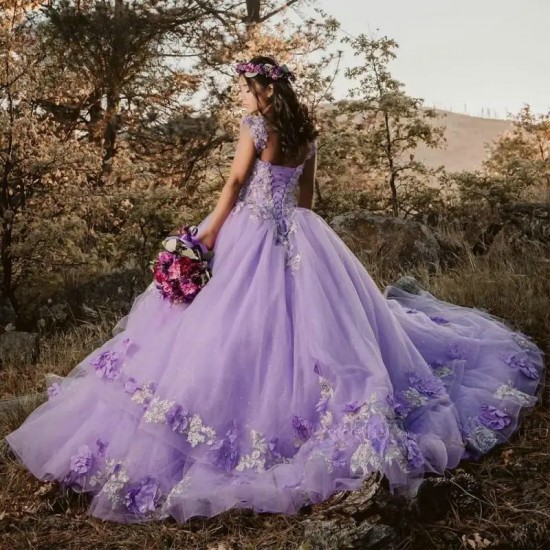 Sweerheart Lavender Quinceanera Dresses Off The Shoulder Beading Ball Gown Tulle Appliques Prom Dress Vestido De 15 Anos 2024