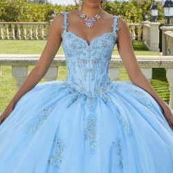 Sweetheart Blue 2024 Quinceanera Dresses Lace Appliques Beading Spaghetti Straps Ball Gowns Vestidos De 15 Anos