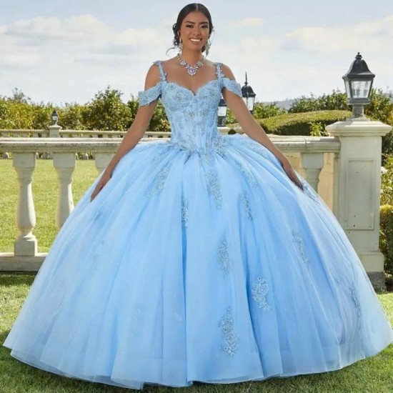 Sweetheart Blue 2024 Quinceanera Dresses Lace Appliques Beading Spaghetti Straps Ball Gowns Vestidos De 15 Anos