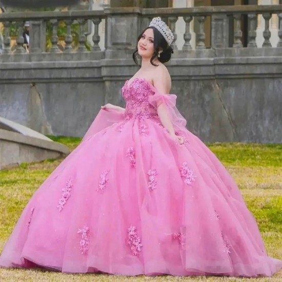 Sweetheart Off The Shoulder Quinceanera Dresses Ball Gown Floral Appliques Lace Back Corset For Sweet 15 Girls Party