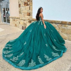 Sweetheart Quinceanera Dress Lace Glitter Tulle Sweep Train Mexica Vestidos De Anos Sweet 16 Princess Pageant Dress