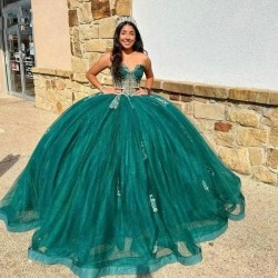 Sweetheart Quinceanera Dress Lace Glitter Tulle Sweep Train Mexica Vestidos De Anos Sweet 16 Princess Pageant Dress