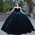 Velvet Green Quinceanera Dresses 2024 Sweet 15 16 Birthday Party Gown Vestidos Para XV Off Shoulder Princess Long Pageant Miss