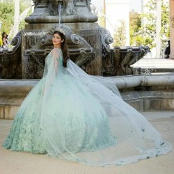 Vestido De 15 Anos Princess XV Quinceanera Dresses With Cape Butterfly Applique Beadig Sweet 16 Prom Gowns