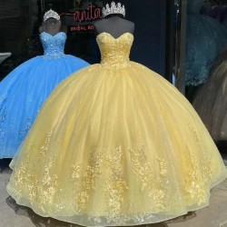 Yellow Princess Quinceanera Dresses 2024 Deep V Neck Beading Crystal Ball Gown Sweet 16 Dress Vestidos De 15 Anos