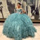 2024 Aqua Blue Sweetheart Quinceanera Dresses Beads Tull Tiered Mexican Vestidos De 15 Anos Princecss Birthday Party Gowns