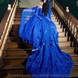 2024 Blue Ball Gown Quinceanera Dresses Flower Beaded Celebrity Party Gowns Sequined Graduation Vestido De 15 Anos