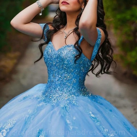 2024 Blue Quinceanera Dresses Princess 3D Florals Para Xv Princess Birthday Party Dress Ball Gown