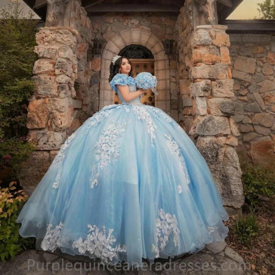 2024 Blue Quinceanera Dress Princess Off Shoulder Ball Tulle Beading Appliques Sleeveless Sweet 15 16 Birthday Party Gown