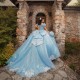 2024 Blue Quinceanera Dress Princess Off Shoulder Ball Tulle Beading Appliques Sleeveless Sweet 15 16 Birthday Party Gown