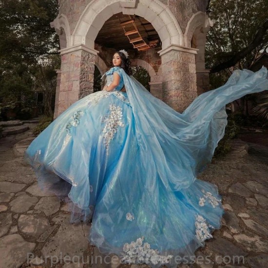 2024 Blue Quinceanera Dress Princess Off Shoulder Ball Tulle Beading Appliques Sleeveless Sweet 15 16 Birthday Party Gown