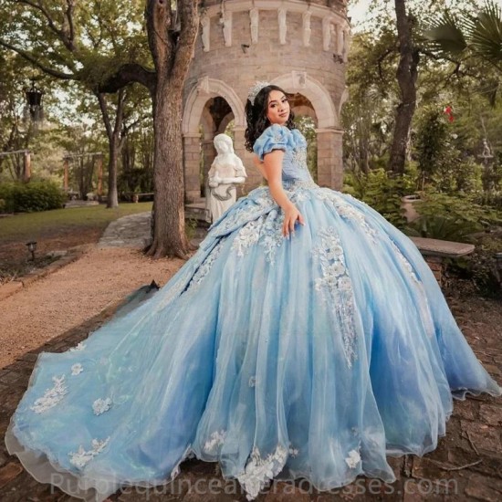 2024 Blue Quinceanera Dress Princess Off Shoulder Ball Tulle Beading Appliques Sleeveless Sweet 15 16 Birthday Party Gown