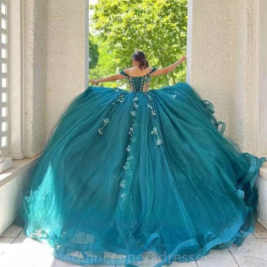 2024 Emerald Green Princess Quinceanera Dresses Ball Gown Applique Beads Crystal Sweet 16th Dress Lace Up Birthday Party